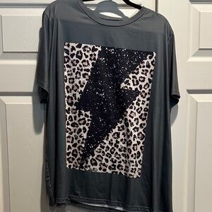 Olive Leopard Print Lightning Bolt T-Shirt